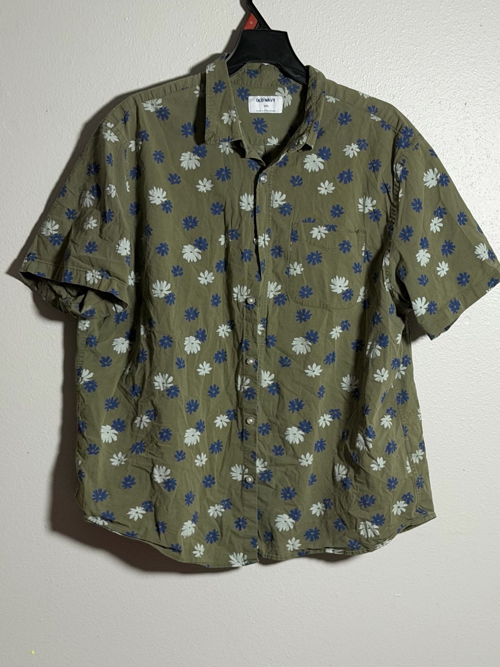 Old Navy Men's Olive Floral Tropical Short-Sleeve Button-Down Shirt size XXL